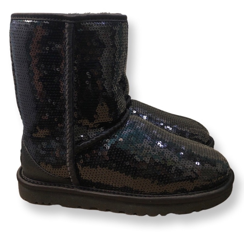 New Womens UGG sequin sparkle black boots Sz 5 winter ankle boots 👢sheepskin
